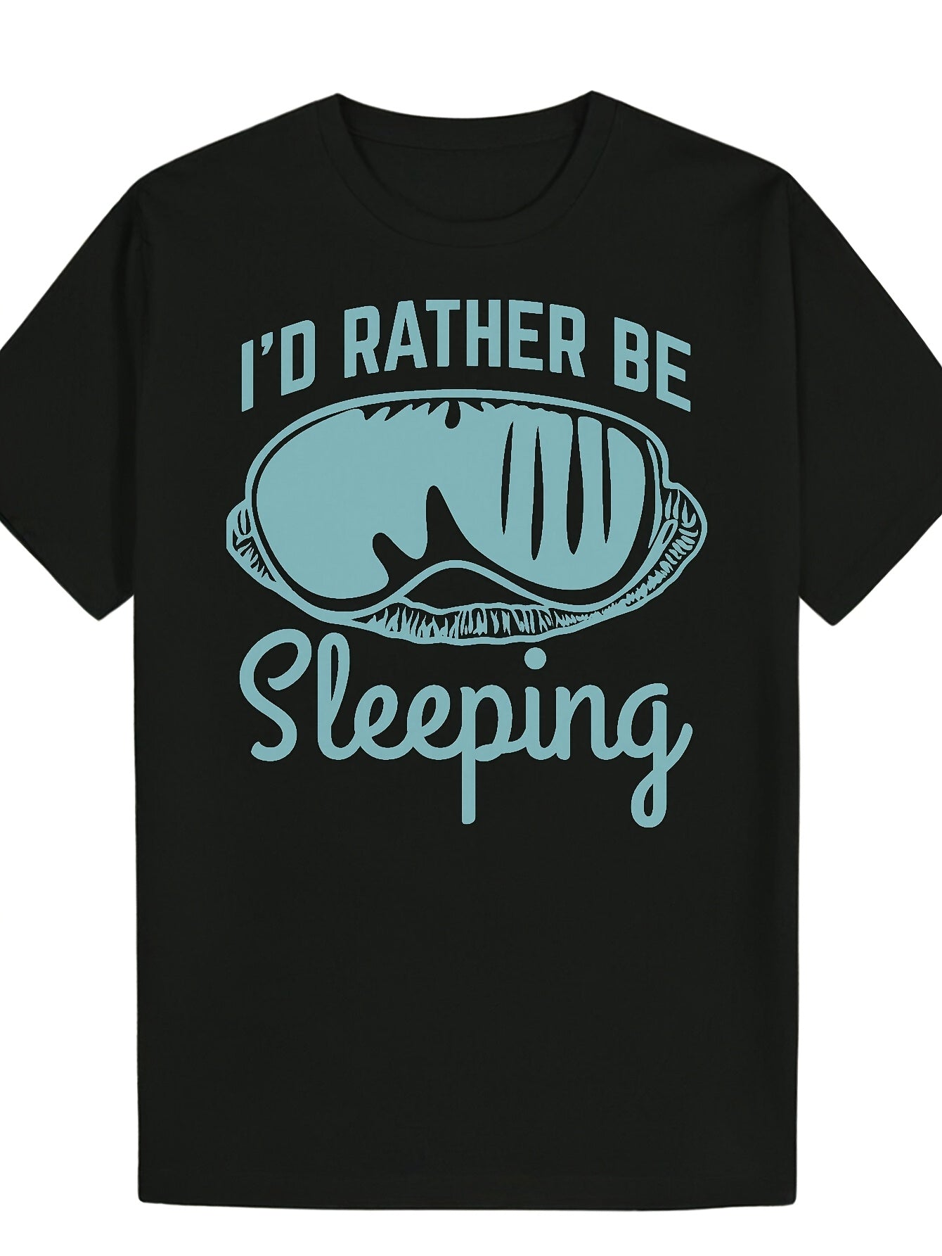 Men's Funny I'd Rather Be Sleeping T-Shirt - Turquoise & White Sleeping Yawning Fish Print Black Short Sleeve Casual Tee Machine Washable Round Neck Shirt for Sleep Lovers All-Season Fit Same Style for Men and Women 2026 Summer Short-sleeved Printed