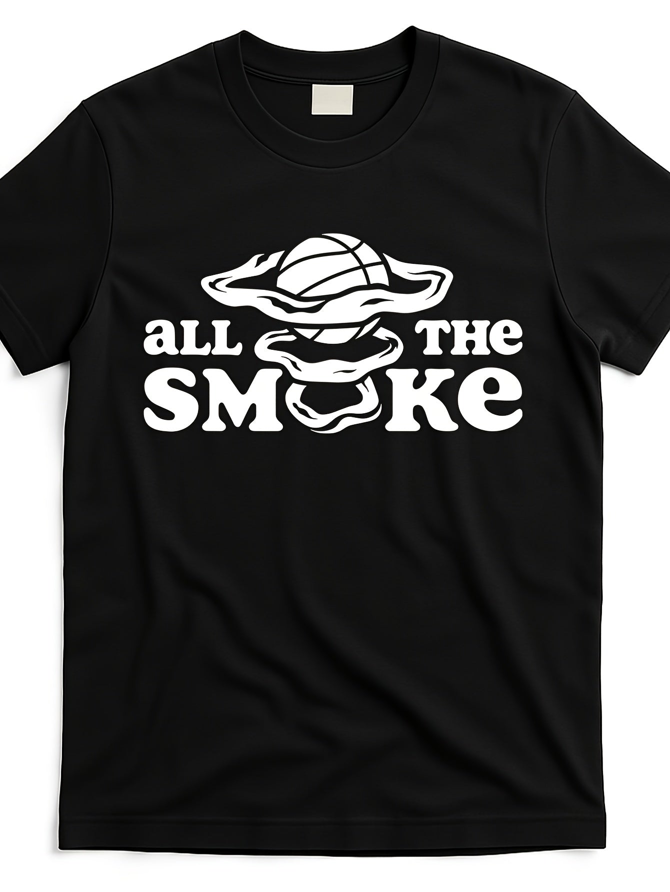 All The Smoke Basketball Podcast T Shirt Funny Basketball Graphic Tee Vintage Crew Neck Shirt Soft Breathable Casual Sports Fan Apparel Black with White Print Machine Washable Ever Same Style for Men and Women 2026 Summer Short-sleeved Printed T