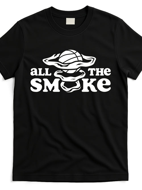 All The Smoke Basketball Podcast T Shirt Funny Basketball Graphic Tee Vintage Crew Neck Shirt Soft Breathable Casual Sports Fan Apparel Black with White Print Machine Washable Ever Same Style for Men and Women 2026 Summer Short-sleeved Printed T