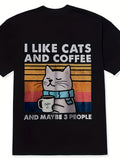 Vintage Cat and Coffee Lovers T-shirt | Graphic Design, Crew Neck, Short Sleeve, 180G Fabric, Perfect for Weekend Casual and Daily Wear