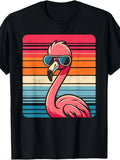 Stylish Retro Flamingo Wearing Glasses from The 70S, 80S, And 90S - Humorous Flamingo Tee for Both Genders, Summer 2026 Short-Sleeve Graphic T-Shirt, 220G