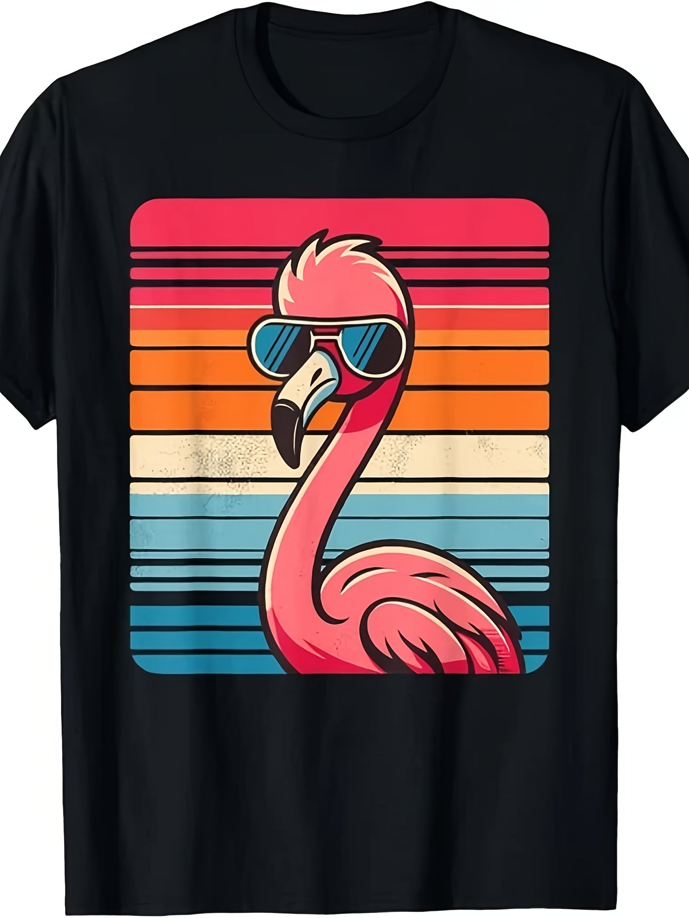 Stylish Retro Flamingo Wearing Glasses from The 70S, 80S, And 90S - Humorous Flamingo Tee for Both Genders, Summer 2026 Short-Sleeve Graphic T-Shirt, 220G