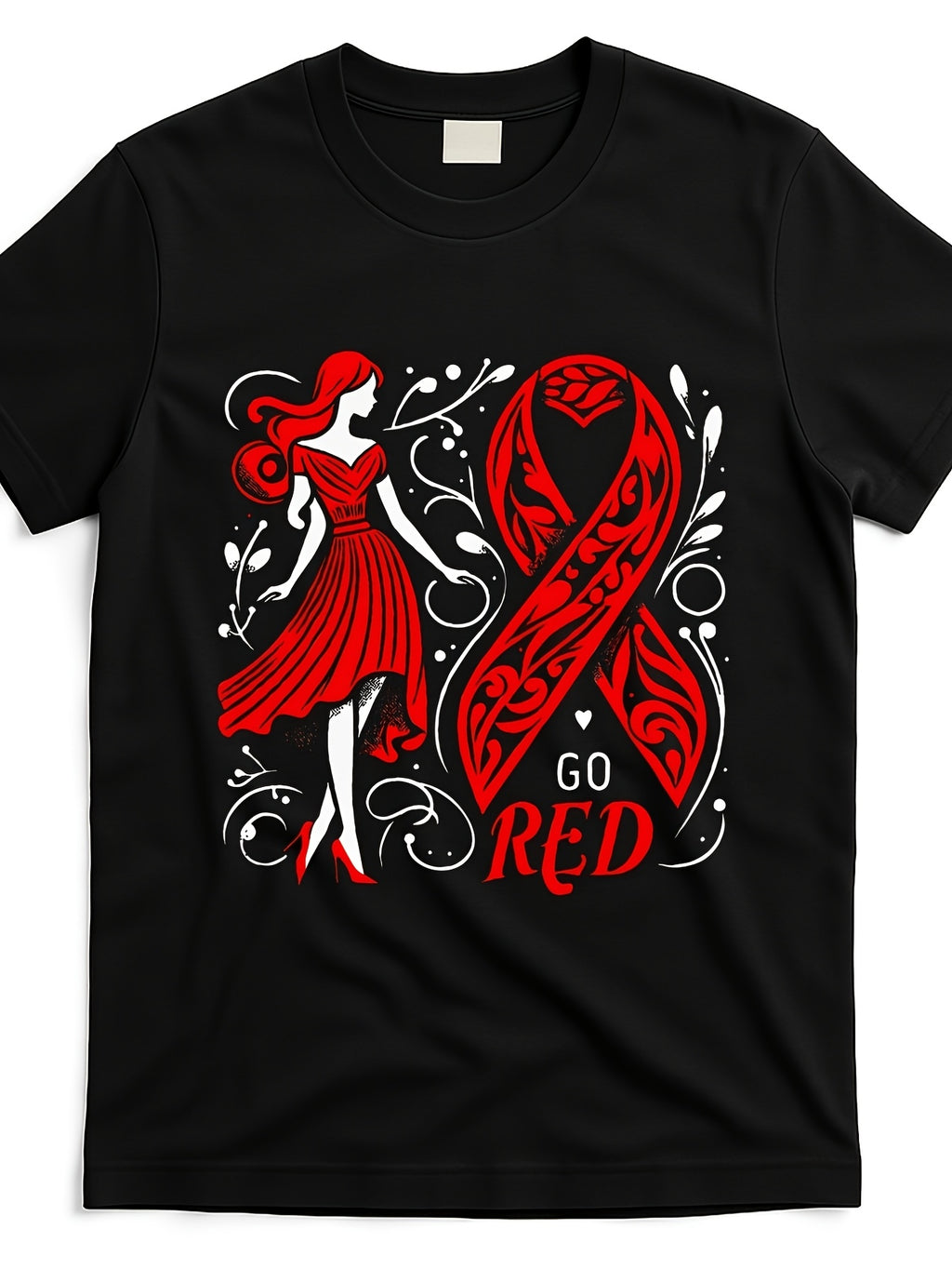 Retro Heart Disease Awareness T-Shirt for Everyday Comfort, Featuring a Soft, Sweat-Absorbing, Quick-Drying Fabric. This Black And Red 'GO RED' Design Is Ideal for Both Men And Women