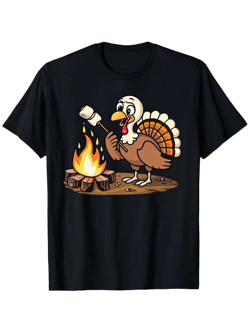 Fun Thanksgiving Roast Turkey Bonfire Party T-Shirt Unisex Black Printed T-Shirt Casual Daily Holiday Party Top Humorous Pattern Print Soft T-Shirt Fashion Trendy Clothing% Short Sleeve T- Same Style for Men and Women 2026 Summer Short-sleeved