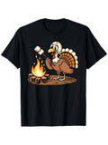 Fun Thanksgiving Roast Turkey Bonfire Party T-Shirt Unisex Black Printed T-Shirt Casual Daily Holiday Party Top Humorous Pattern Print Soft T-Shirt Fashion Trendy Clothing% Short Sleeve T- Same Style for Men and Women 2026 Summer Short-sleeved