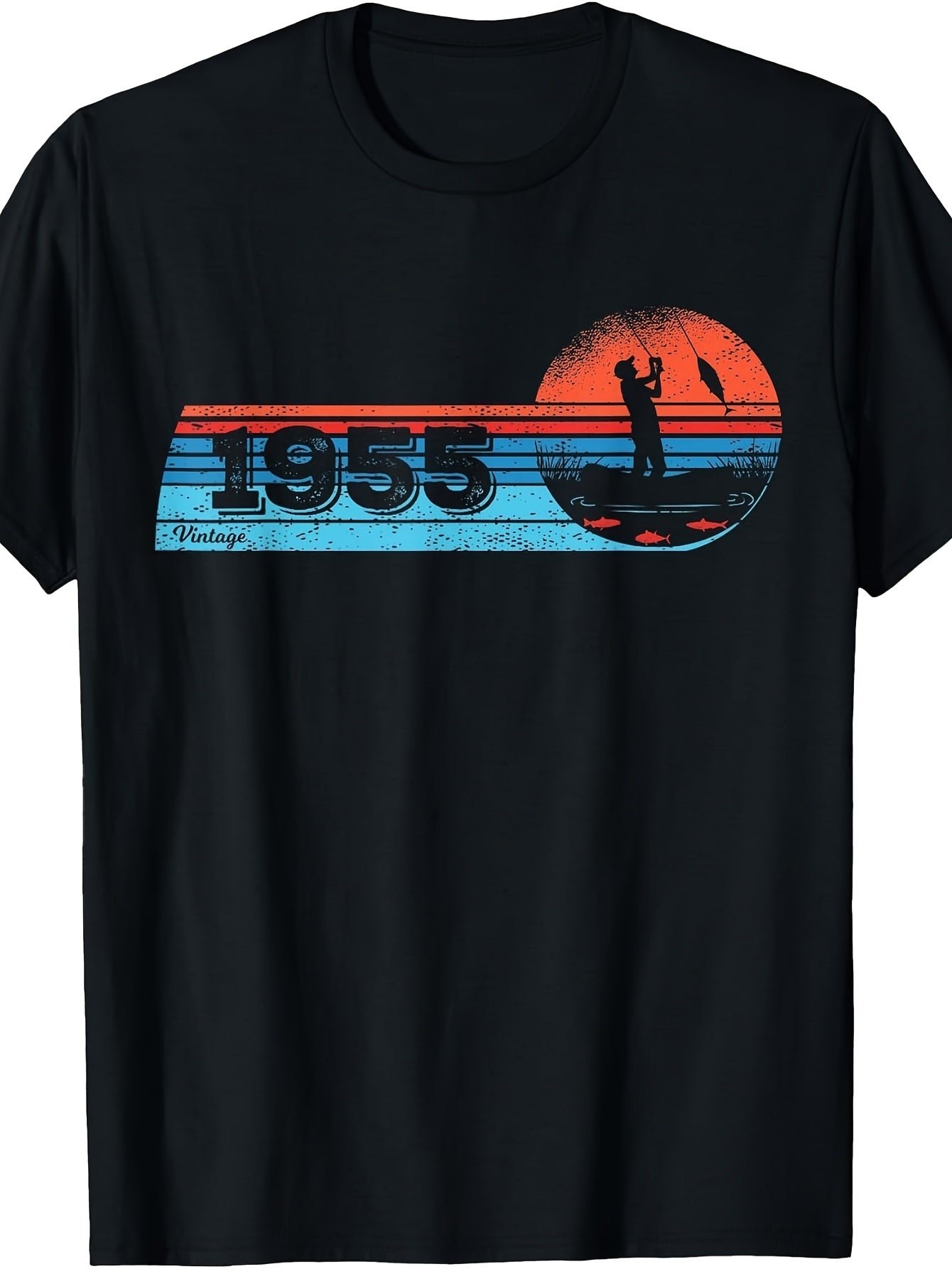 Fisher-Men Vintage Born 1955 Birthday Fly-Fishing Fishing T-Shirt | Same style for men and women, 2026 summer short-sleeved printed T-shirt, 180G, Crew Neck, Slight Stretch Fabric, Regular Fit, Drawing Pattern