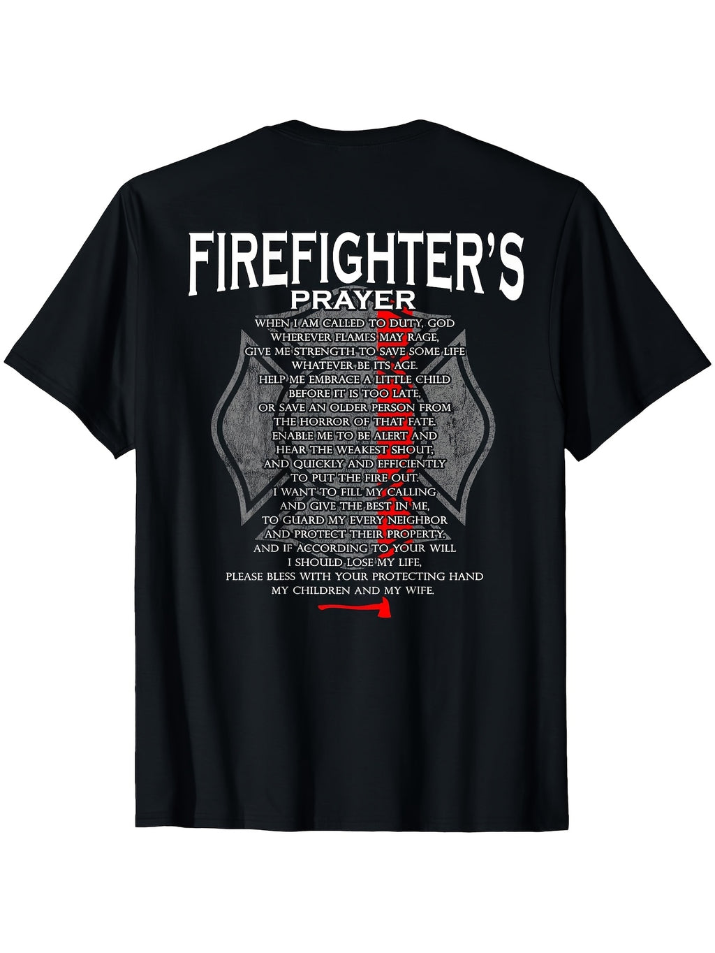 Firefighter'S Prayer T-Shirt - Thin Red Line Design | 100% Breathable & Comfortable Crew Neck, Machine Washable, Black, Perfect Firefighter Gift, Same Style for Men and Women, 2026 Summer Short-Sleeved Printed T-Shirt, 220G