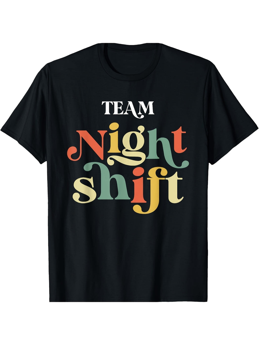A Casual T-Shirt for Night Shift Nurses in The TEAM Featuring a Geometric Pattern Comfortable Stretch Fabric Round Neck Suitable for Both Men And Women Ideal for Sports Running Cycling an Same Style for Men And Women 2026 Summer Short-Sleeved Printe