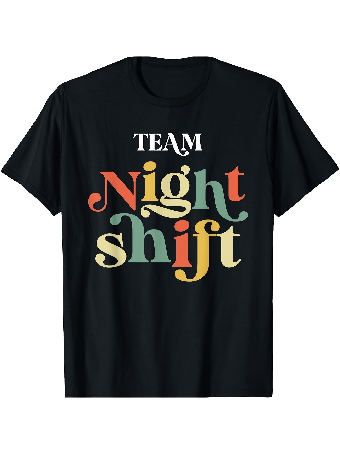 A Casual T-Shirt for Night Shift Nurses in The TEAM Featuring a Geometric Pattern Comfortable Stretch Fabric Round Neck Suitable for Both Men And Women Ideal for Sports Running Cycling an Same Style for Men And Women 2026 Summer Short-Sleeved Printe