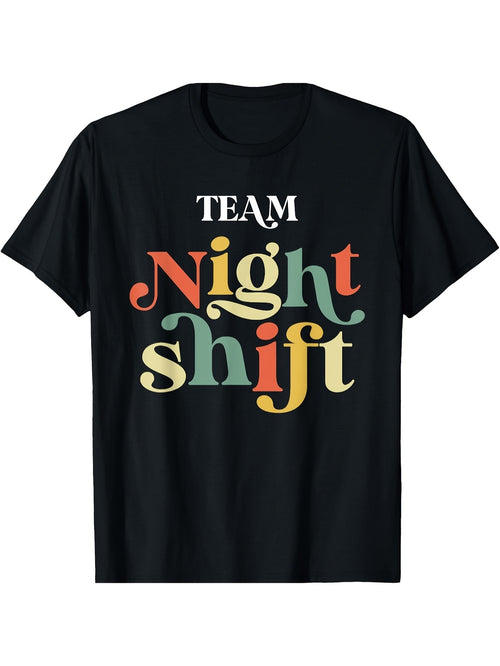 A Casual T-Shirt for Night Shift Nurses in The TEAM Featuring a Geometric Pattern Comfortable Stretch Fabric Round Neck Suitable for Both Men And Women Ideal for Sports Running Cycling an Same Style for Men And Women 2026 Summer Short-Sleeved Printe