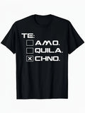 Men's EDM Music Festival T-Shirt - Black with White Spanish Phrase Print (TE AMO QUILA CHNO) - Breathable Loose Fit Round Neck Casual & Gym Shirt - All-Season Machine Washable Same Style for Men and Women 2026 Summer Short-sleeved Printed T-shirt