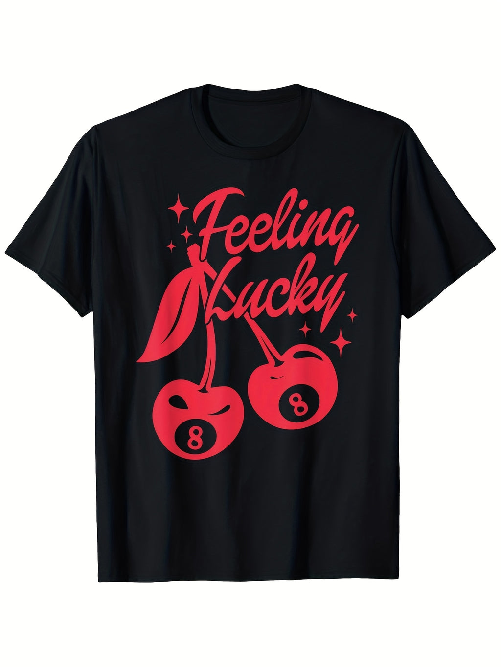 Lucky Cherry 8 Ball T-Shirt 100% Creative & Fun Graphic Design Lightweight 180G Black Crewneck Tee Available in Sizes S to XXXL Ideal for Casual Events, Sports, And Gifts Unisex Style for Both Men And Women 2026 Summer Short-Sleeved Printed Tee 180G