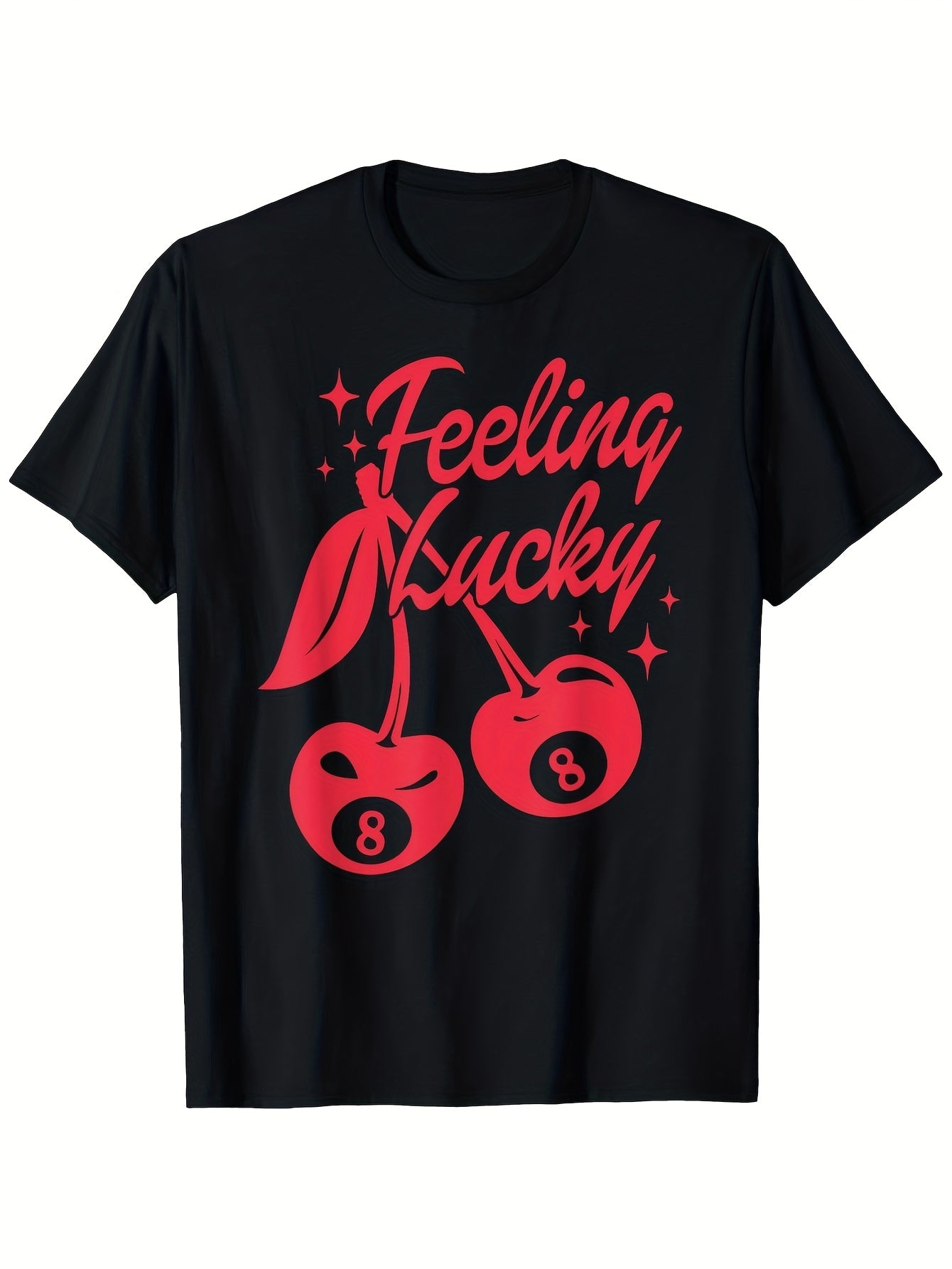 Lucky Cherry 8 Ball T-Shirt 100% Creative & Fun Graphic Design Lightweight 180G Black Crewneck Tee Available in Sizes S to XXXL Ideal for Casual Events, Sports, And Gifts Unisex Style for Both Men And Women 2026 Summer Short-Sleeved Printed Tee 180G
