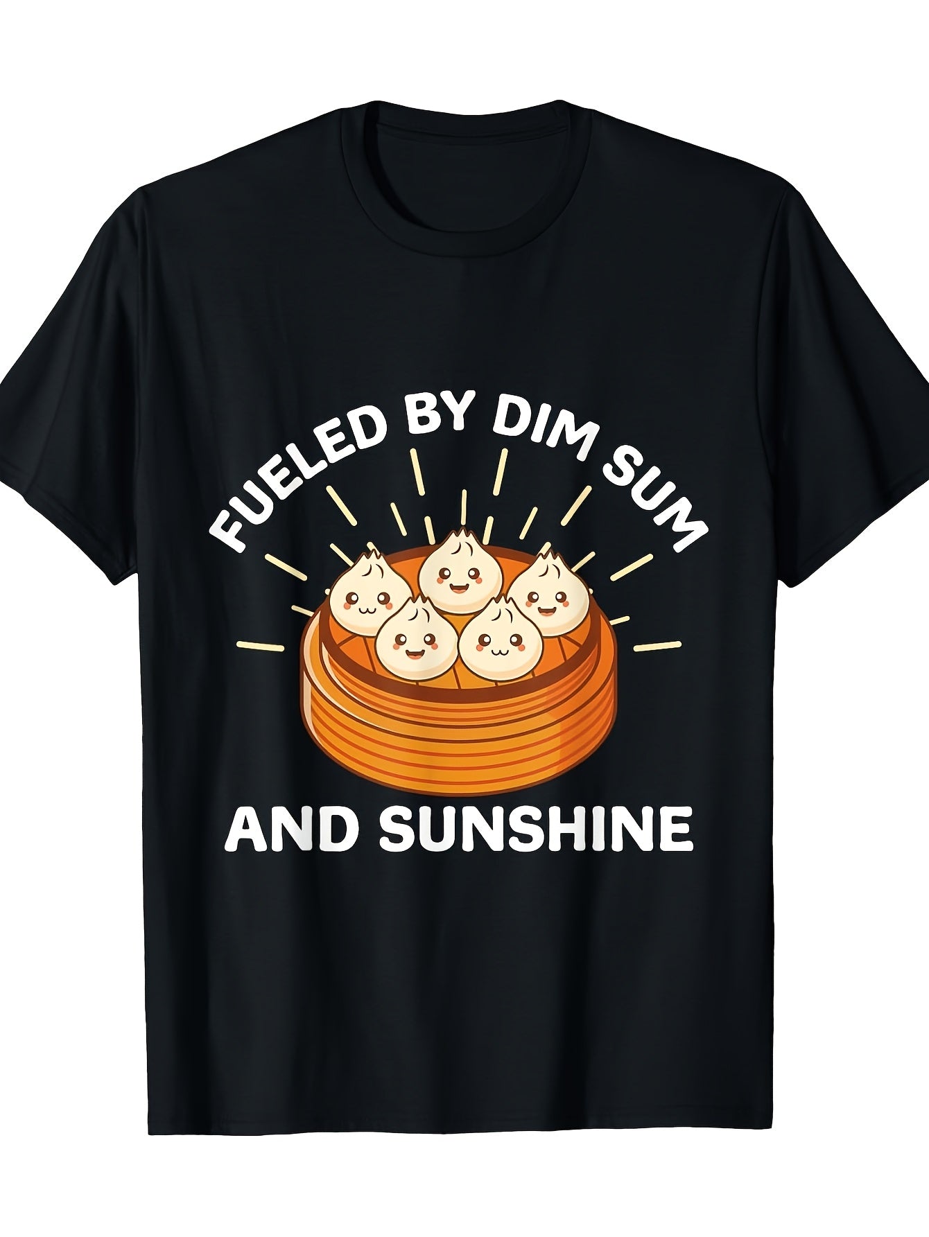 Casual Men'S T-Shirt In Black With Playful Dumpling Design | Round Neck, Short Sleeves, Lightweight And Breathable, Perfect For Summer Outings, Fun Fashion, Same Style For Men And Women, 2026 Summer Short-Sleeved Printed T-Shirt, 180G
