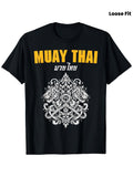 Men'S Sak Yant Muay Thai MMA Twin Tiger Tattoo Graphic T-Shirt - Black with Yellow Print, Made from Soft, Breathable Fabric That Resists Pilling And Fading. This Loose-Fitting Casual Tee Is Perfect for Gym And Streetwear