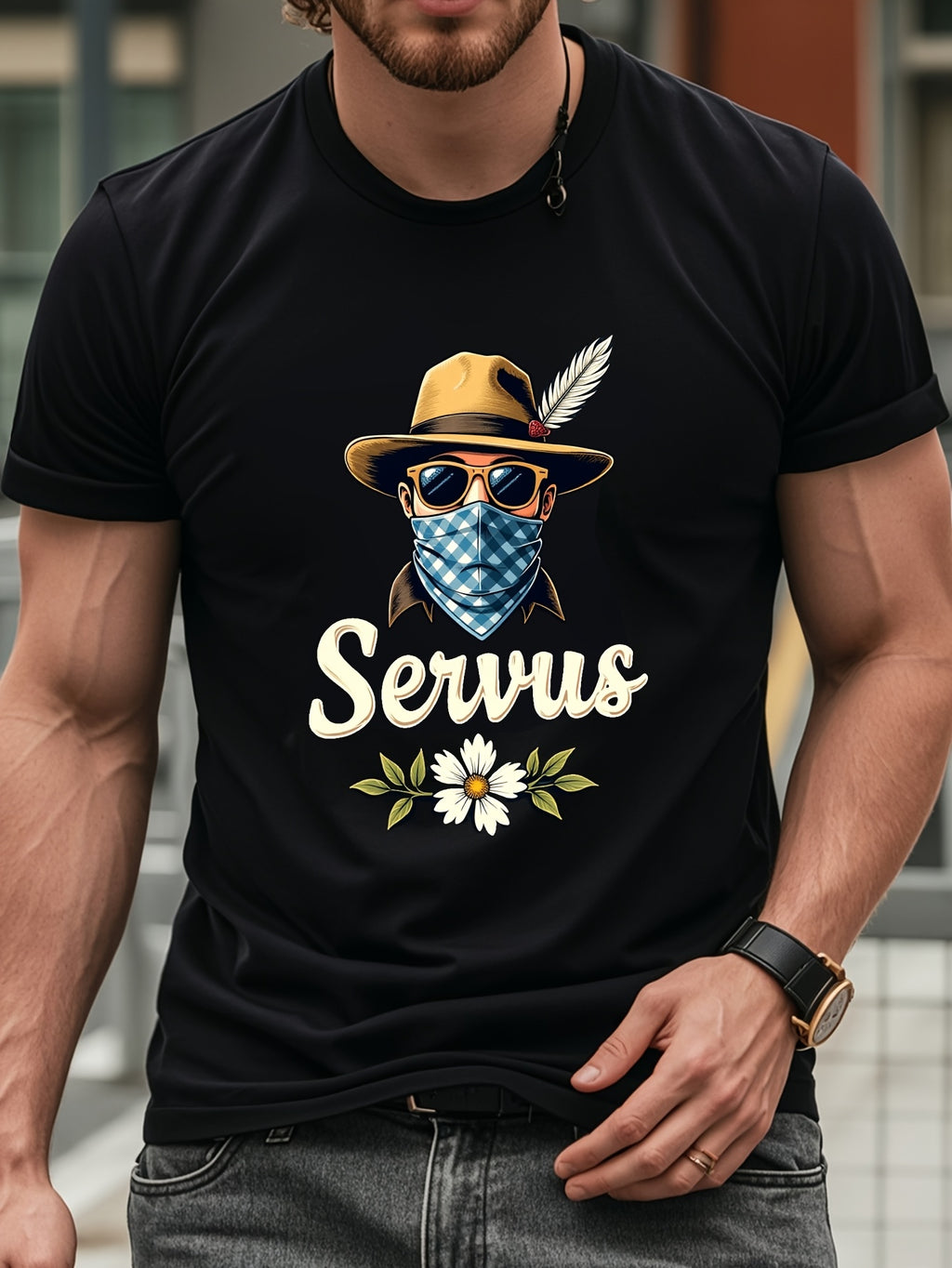 Casual Men's Bavarian Print Same Style for Men and Women 2026 Summer Short-sleeved Printed T-shirt 180G
