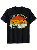 Men's Vintage Sunset Crane Graphic T-Shirt - Do You Even Lift Design 100% Casual Round Neck Tee Stylish & Comfortable for All Seasons Sizes S-XXXL Same Style for Men and Women 2026 Summer Short-sleeved Printed T-shirt 180G