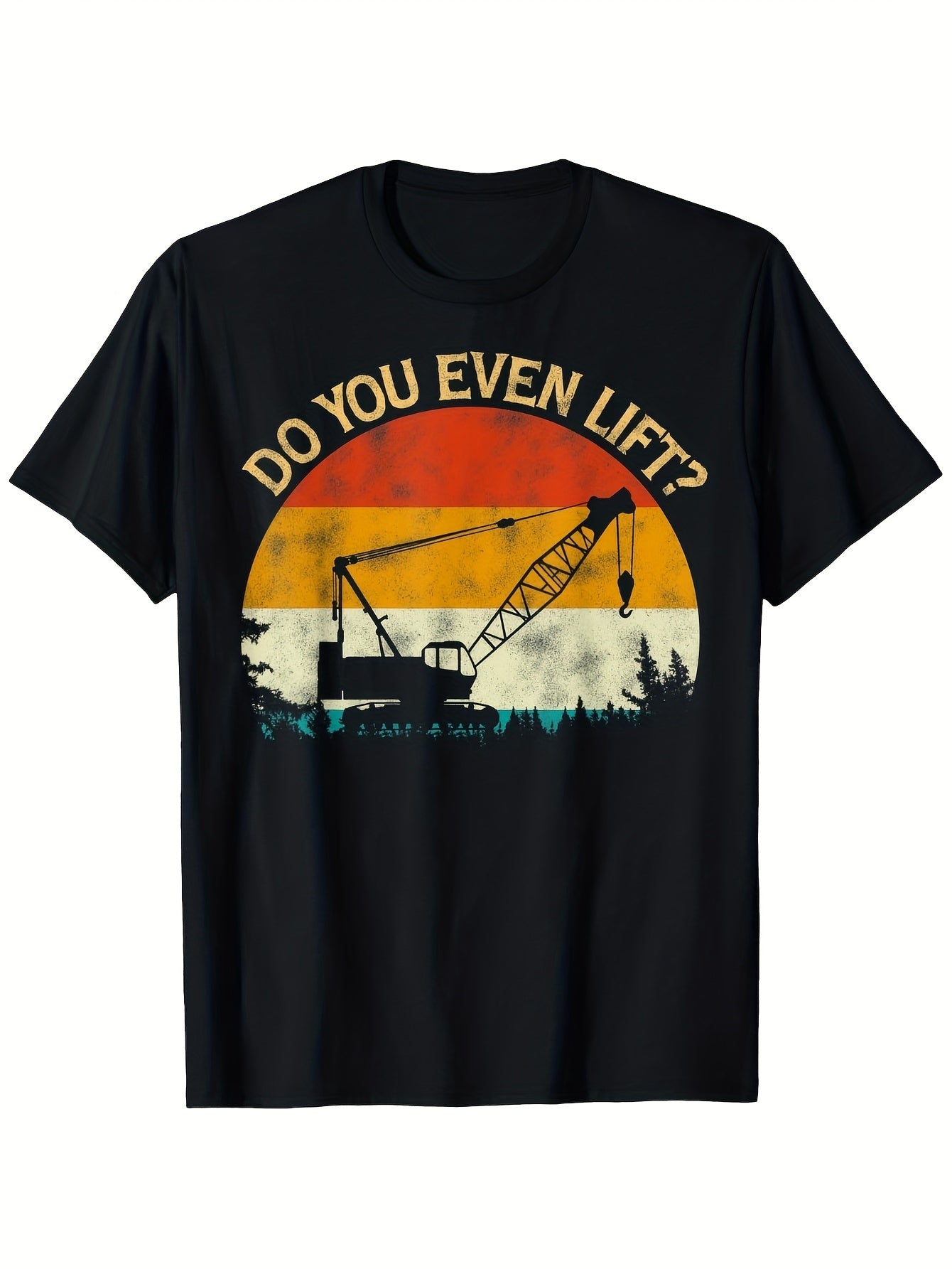 Men's Vintage Sunset Crane Graphic T-Shirt - Do You Even Lift Design 100% Casual Round Neck Tee Stylish & Comfortable for All Seasons Sizes S-XXXL Same Style for Men and Women 2026 Summer Short-sleeved Printed T-shirt 180G