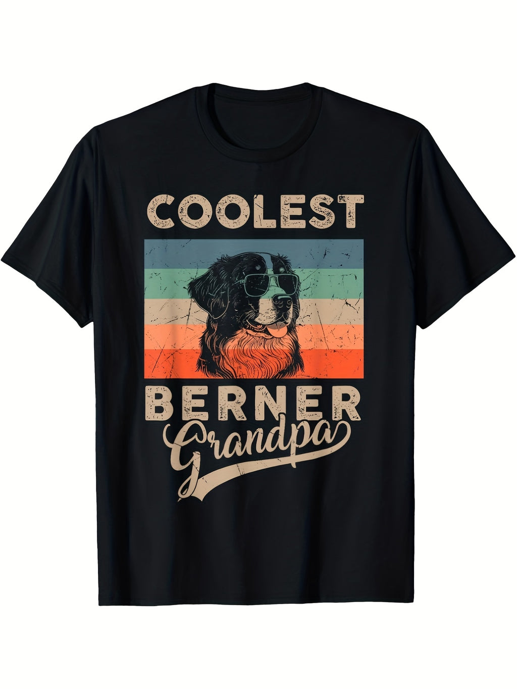 1-pc Bernice Mountain Dog Grandpa Theme T-Shirt | Casual Sports Style, Crew Neck, Short Sleeve, Light Stretch, Regular Fit, Year-Round Wear, Perfect for Gifts, Weekend Casual & Daily Wear, Vintage Style, 180G Fabric