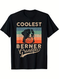 1-pc Bernice Mountain Dog Grandpa Theme T-Shirt | Casual Sports Style, Crew Neck, Short Sleeve, Light Stretch, Regular Fit, Year-Round Wear, Perfect for Gifts, Weekend Casual & Daily Wear, Vintage Style, 180G Fabric