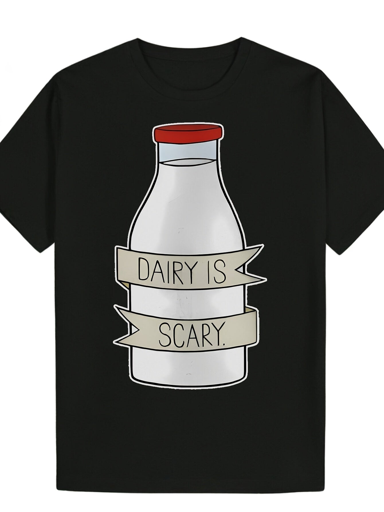 Men's Funny Dairy Is Scary Milk Carton Graphic T-Shirt - Casual Short Sleeve Round Neck Tee with Humorous Print All-Season Fit for Casual Attire & Themed Events - Funny Dairy-Free Lifestyle Ap Same Style for Men and Women 2026 Summer Short-sleeved