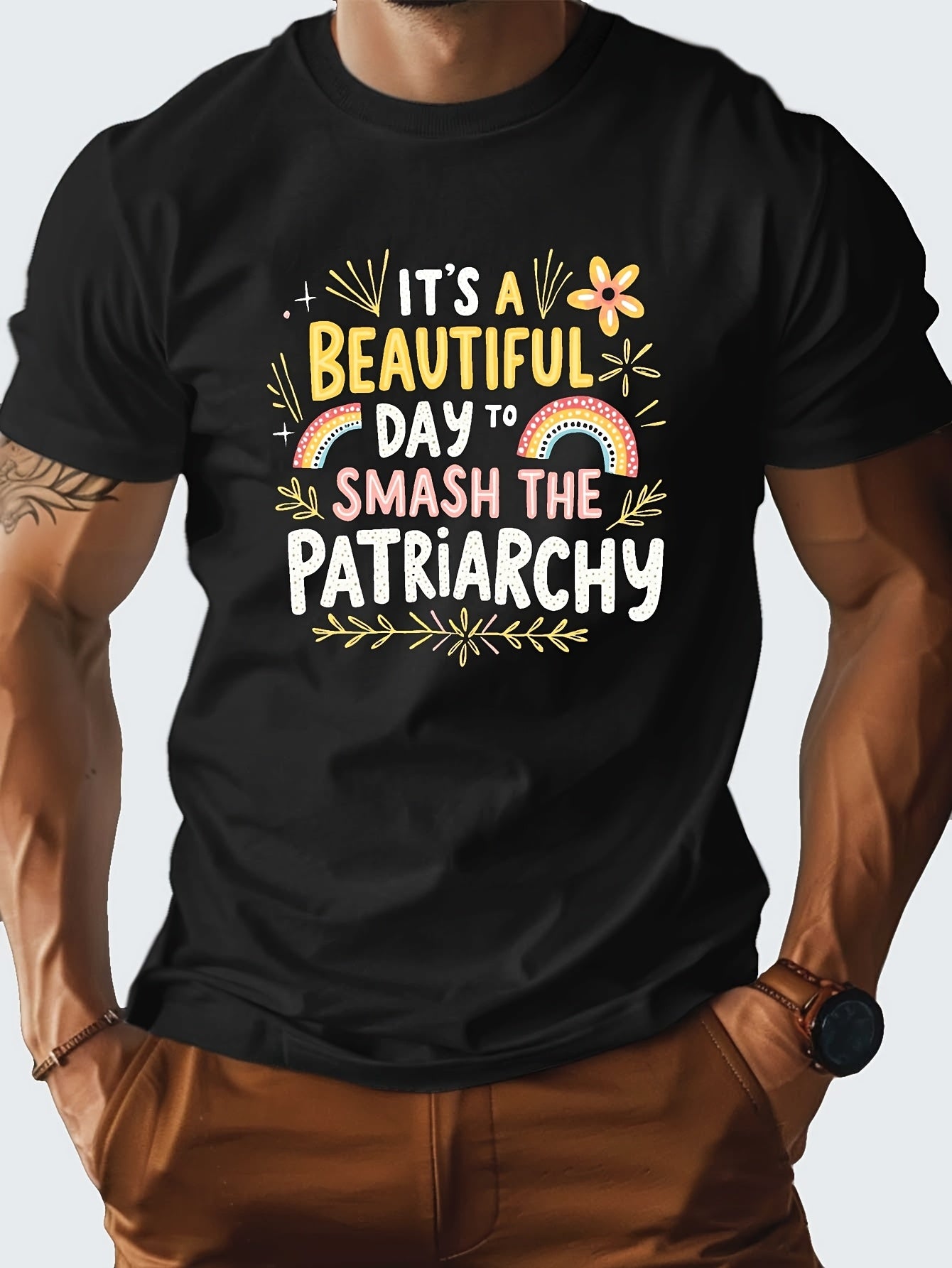 Mens Patriarchy Smash Feminist Slogan T-Shirt-% Casual Crew Neck Short Sleeve Feminist Print Statement T-Shirt Gender Equality Advocacy and Casual Attire(White Year-Round Wear) Same Style for Men and Women 2026 Summer Short-sleeved Printed T-shirt