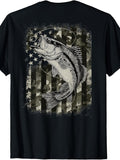 Camouflage American Flag Fisherman Bass Fishing (On Back) T-Shirt Same Style for Men and Women 2026 Summer Short-sleeved Printed T-shirt 180G