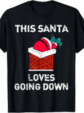This Santa Enjoys Descending in a Humorous Christmas Short-Sleeve T-Shirt Hoodie. It Features The Same Design for Both Men And Women, Perfect for Summer 2026 with a 180G Fabric