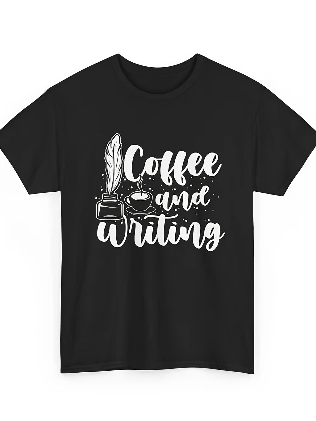 Writer'S Themed T-Shirt Featuring Coffee And Literature, Suitable for Both Men And Women, Perfect for Summer 2026 with Short Sleeves And a 180G Fabric