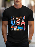 American Independence Day Patriotic Theme T-Shirt Featuring Colorful Holiday Design with Stars and Stripes Barbecue Grill Burger Cupcake Toy Soldier American 1776 July 4th Blue Red White Same Style for Men and Women 2026 Summer Short-sleeved Printed