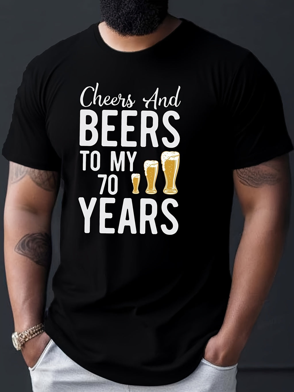 Men's Humorous 70Th Birthday Beer Celebration T-Shirt - Toasting to My 70 Years Comical Milestone Birthday Gift Tee - Comfortable Breathable Crew Neck Shirt - Machine Washable Black with White Be Same Style for Men and Women 2026 Summer Short-sleeved
