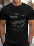 1pc of Vinyl Forever DJ Graphic T-Shirt - A 100% Black Crew Neck Tee Featuring a White Vintage Turntable And Vinyl Record Print. This Regular Fit, Short-Sleeved Casual Shirt Is Designed for Men