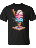 Baseball Ice Cream Drip 101 Cone for Boys T-Shirt - Seseable Same Style for Men and Women 2026 Summer Short-sleeved Printed T-shirt 180G