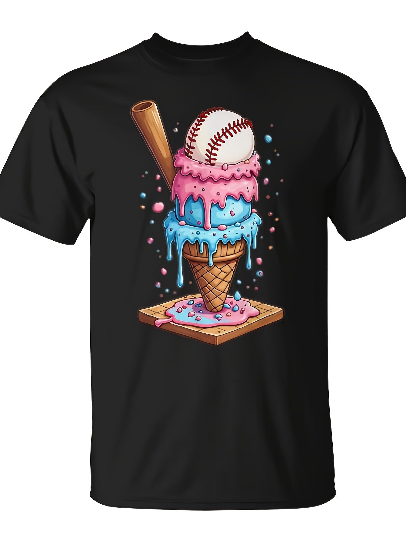 Baseball Ice Cream Drip 101 Cone for Boys T-Shirt - Seseable Same Style for Men and Women 2026 Summer Short-sleeved Printed T-shirt 180G