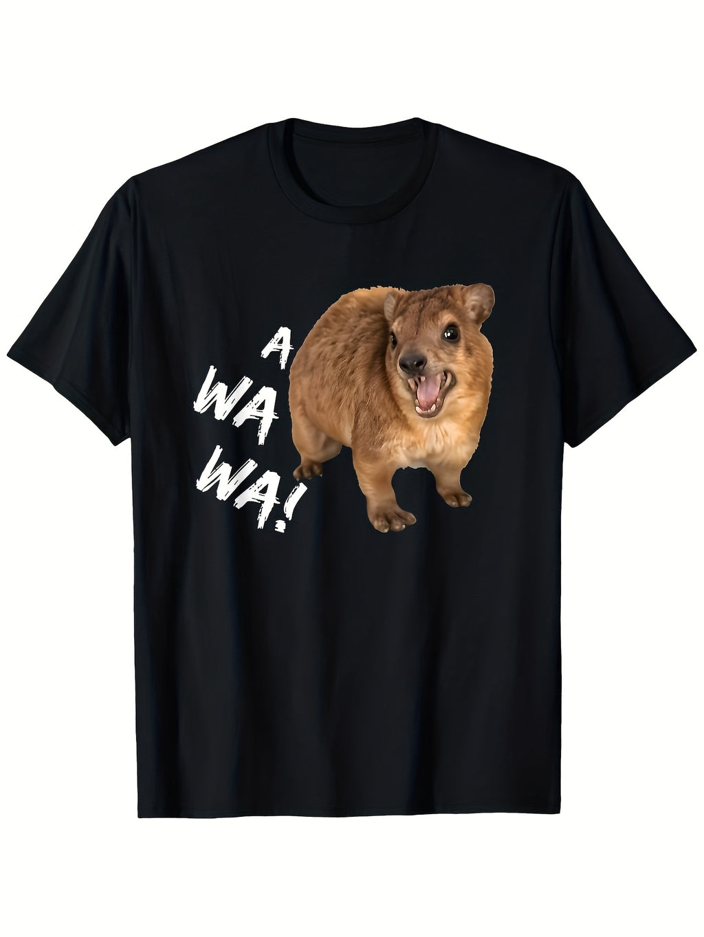 Men'S Humorous Awawa! Furious Hyrax Meme T-Shirt - Anime Graphic Tee Featuring Aaawawa! Text & Angry Hyrax Design, Soft And Breathable Black Crew Neck Shirt for Casual Wear. Unisex Style for Both Men And Women