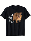 Men'S Humorous Awawa! Furious Hyrax Meme T-Shirt - Anime Graphic Tee Featuring Aaawawa! Text & Angry Hyrax Design, Soft And Breathable Black Crew Neck Shirt for Casual Wear. Unisex Style for Both Men And Women
