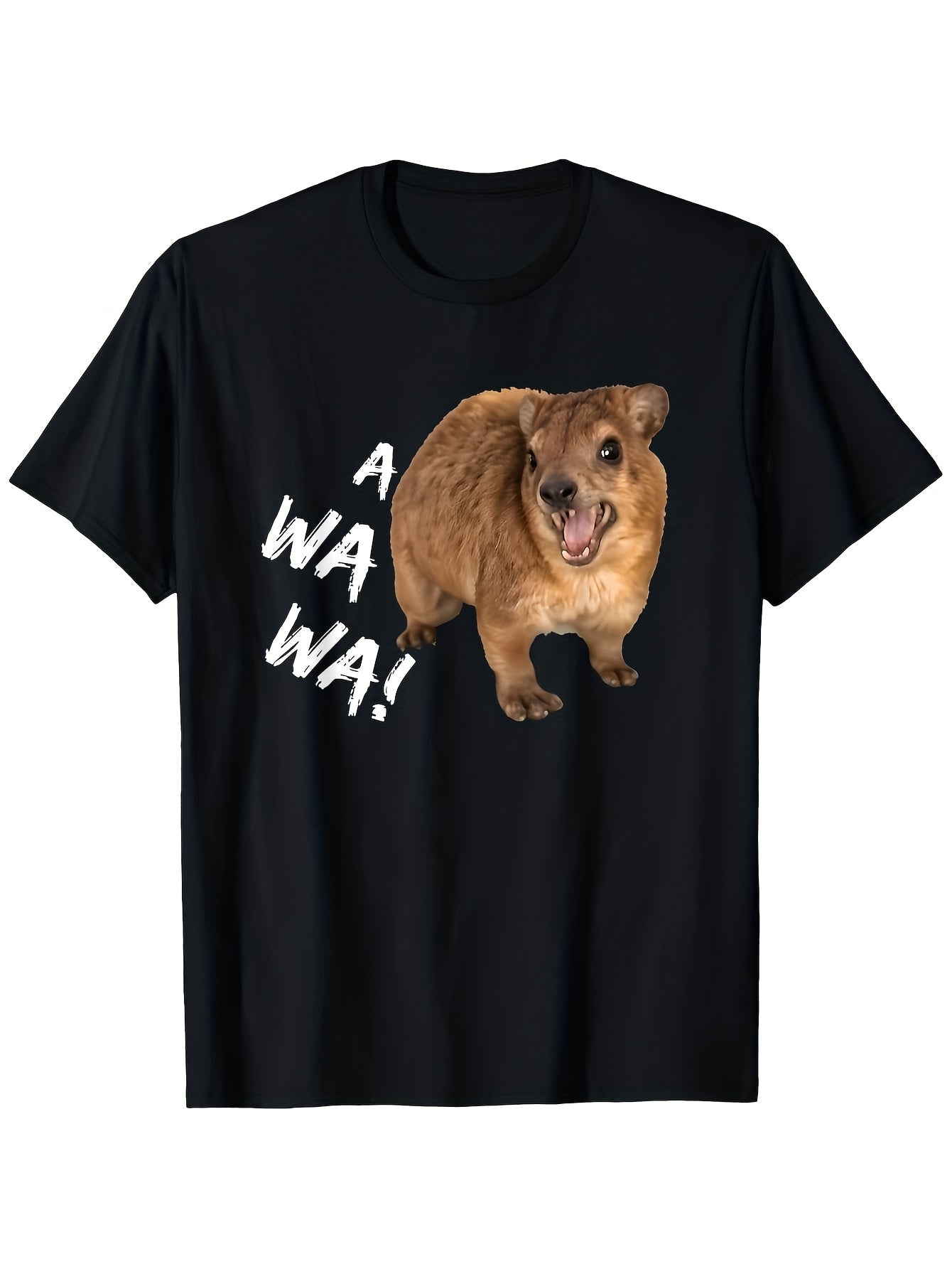 Men'S Humorous Awawa! Furious Hyrax Meme T-Shirt - Anime Graphic Tee Featuring Aaawawa! Text & Angry Hyrax Design, Soft And Breathable Black Crew Neck Shirt for Casual Wear. Unisex Style for Both Men And Women