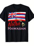 1pc Local Hawaiian Flag & Islands Print T-Shirt | 100% Boho Style, Regular Fit, Crew Neck, Short Sleeve, Breathable Knit Fabric, All-Season Casual Wear for Adult, Same Style for Men and Women, 2026 Summer Short-Sleeved Printed T-Shirt
