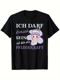 Funny Caregiver Humor T-Shirt - 100% Casual Round Neck Tee with German Quote & Cartoon Nurse Design S-2xl Sizes Black - Perfect Gift for St Patrick's Day Easter Father's Day Mother's Same Style for Men and Women 2026 Summer Short-sleeved Printed T