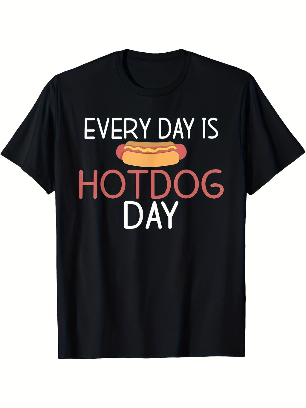 A Humorous T-Shirt for Hot Dog Enthusiasts, Featuring a Classic Black Design with a Playful Hot Dog Graphic. This Short-Sleeved Round Neck Shirt Is Suitable for Both Men And Women, Perfect for Summer 2026