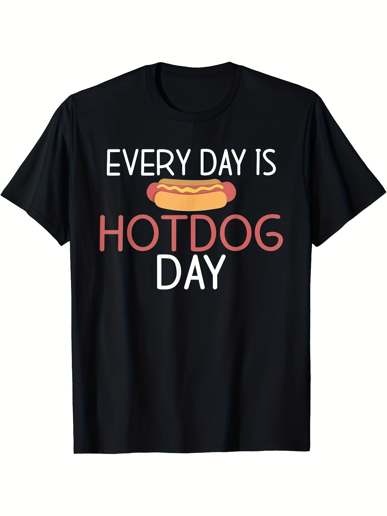 A Humorous T-Shirt for Hot Dog Enthusiasts, Featuring a Classic Black Design with a Playful Hot Dog Graphic. This Short-Sleeved Round Neck Shirt Is Suitable for Both Men And Women, Perfect for Summer 2026