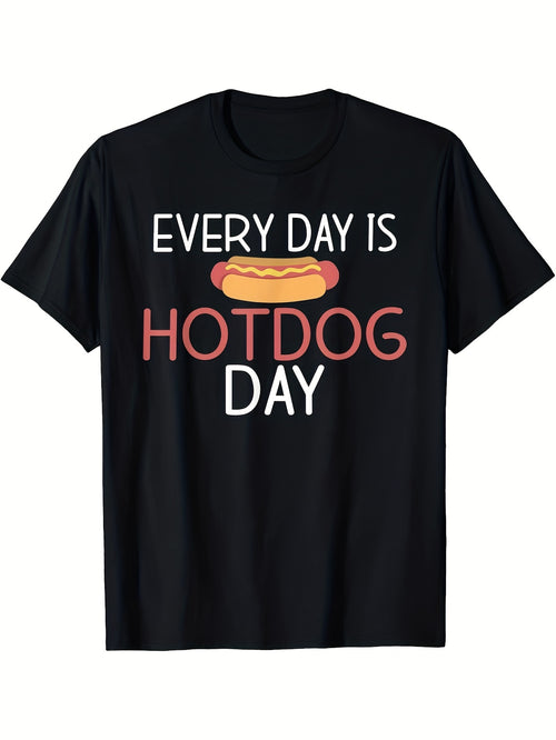 A Humorous T-Shirt for Hot Dog Enthusiasts, Featuring a Classic Black Design with a Playful Hot Dog Graphic. This Short-Sleeved Round Neck Shirt Is Suitable for Both Men And Women, Perfect for Summer 2026