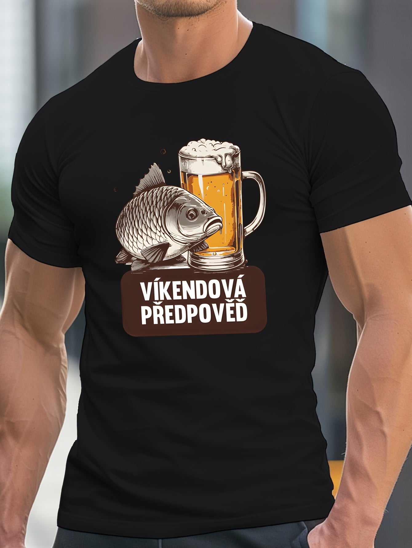 Humorous Czech Graphic T-Shirt for Men Featuring Fishing And Beer - Lightweight Black Crew Neck Tee with a Fun Fishing Design, Perfect for Outdoor Activities in Spring, Summer, And Fall. Unisex Style for Both Men And Women