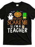 Halloween-Themed T-Shirt for Teachers - a Humorous Design Featuring a Pumpkin And a Haunted House Graphic. This Black Round Neck Tee Is Perfect for Adults And Makes a Great Gift for Teacher Appreciation. It'S a Fun Graphic Tee Available in a Similar