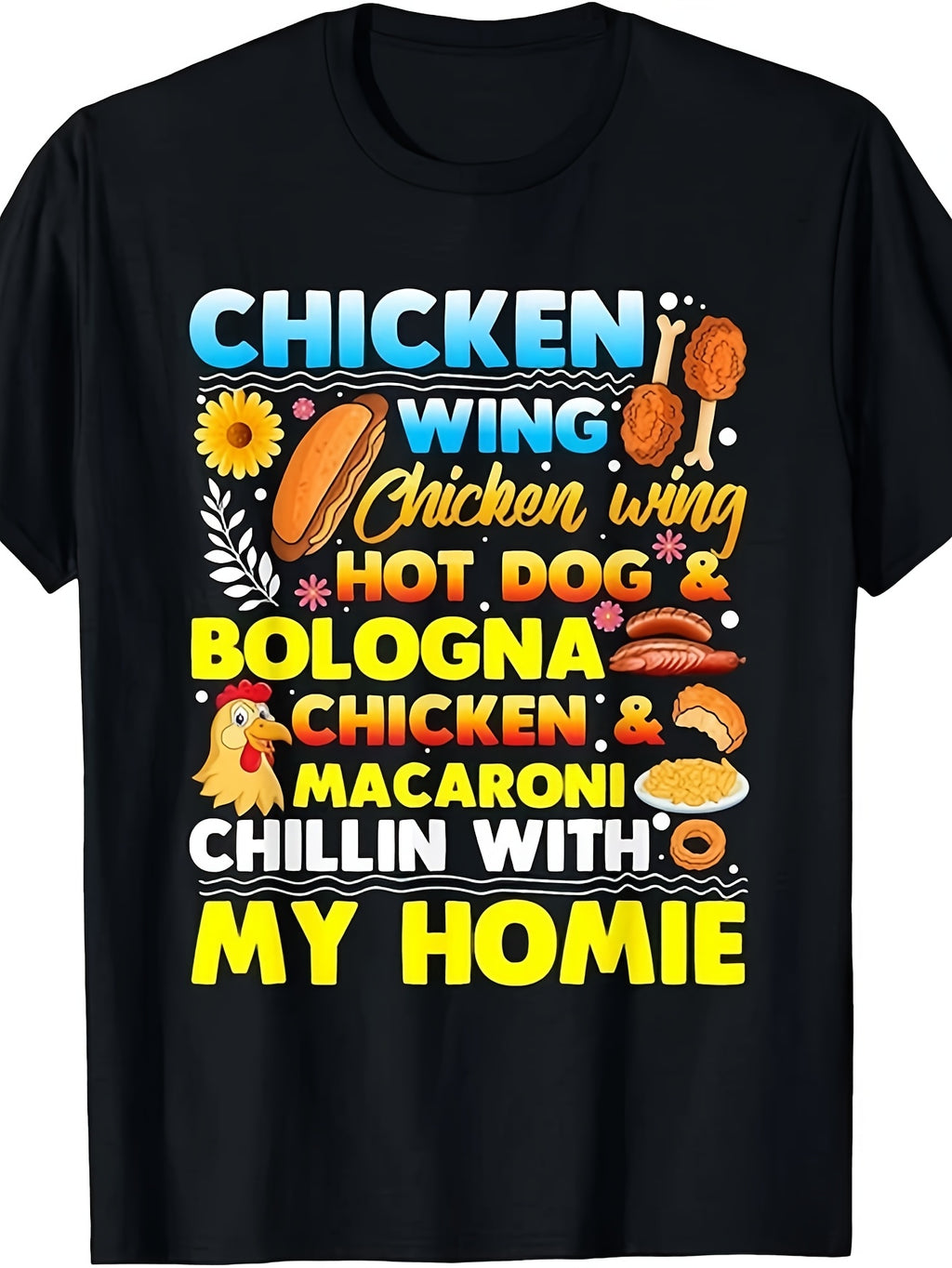 Chicken Wing Chicken Wing Hot Dog Bologna Chicken Fast Food T-Shirt Same Style for Men and Women 2026 Summer Short-sleeved Printed T-shirt 220G