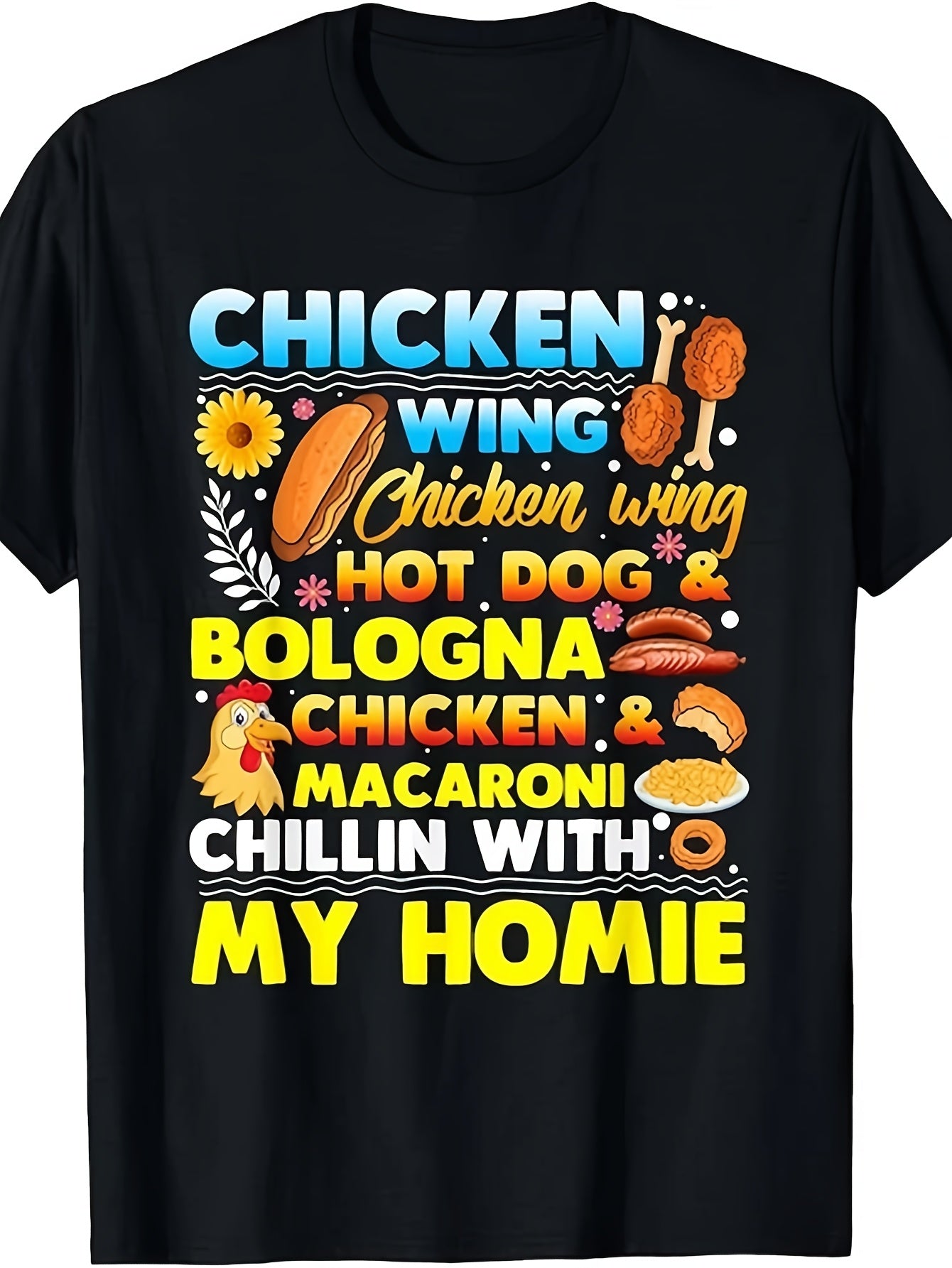 Chicken Wing Chicken Wing Hot Dog Bologna Chicken Fast Food T-Shirt Same Style for Men and Women 2026 Summer Short-sleeved Printed T-shirt 220G