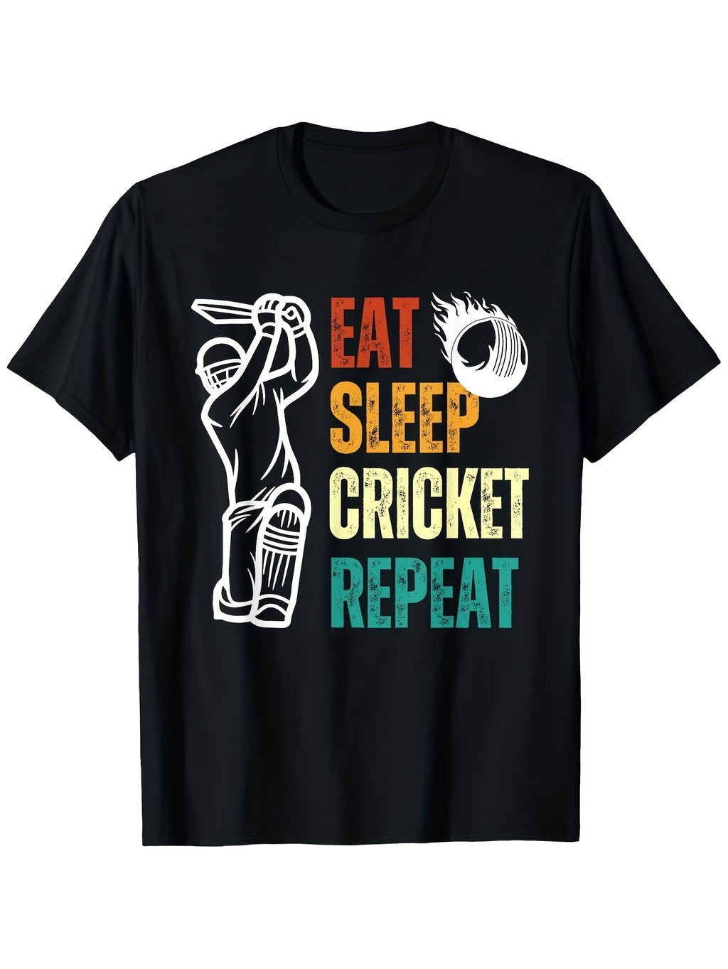 Eat Sleep Cricket Repeat Cricket Player Men T-Shirt Pure Is Breathable Casual And Comfortable Very Suitable for Daily Wear Same Style for Men and Women 2026 Summer Short-sleeved Printed T-shirt 180G