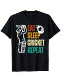 Eat Sleep Cricket Repeat Cricket Player Men T-Shirt Pure Is Breathable Casual And Comfortable Very Suitable for Daily Wear Same Style for Men and Women 2026 Summer Short-sleeved Printed T-shirt 180G