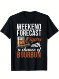 Men'S Cigar & Whiskey Themed T-Shirt | Short-Sleeve Loose Fit Casual Tee & Whiskey Print Round Neck Top for Social Gatherings Gifts for Smokers & Whiskey Lovers | All-season, Vintage Style, Crew Neck, Slight Stretch Fabric, Regular Fit