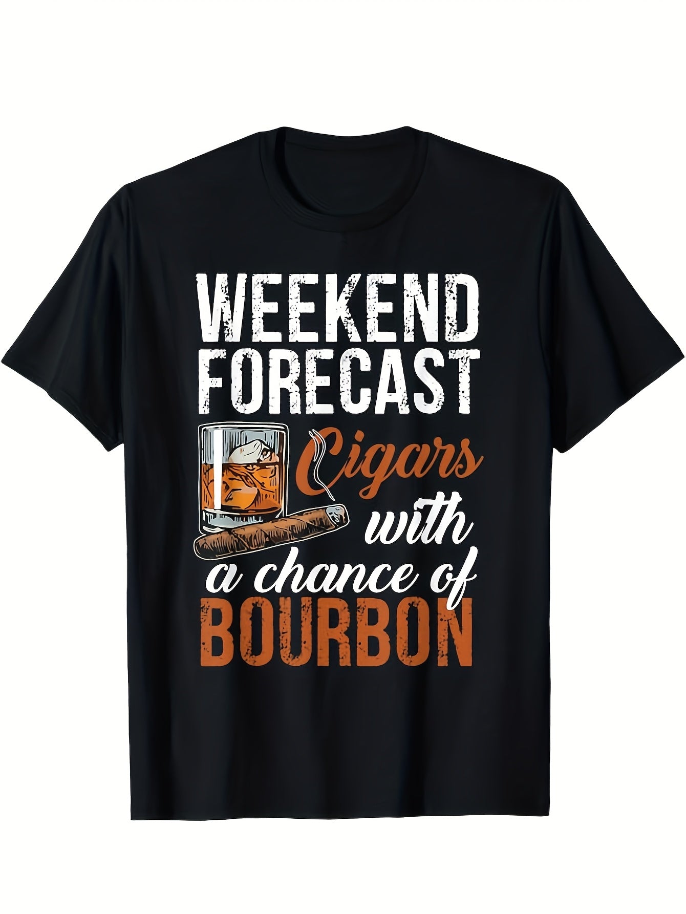 Men'S Cigar & Whiskey Themed T-Shirt | Short-Sleeve Loose Fit Casual Tee & Whiskey Print Round Neck Top for Social Gatherings Gifts for Smokers & Whiskey Lovers | All-season, Vintage Style, Crew Neck, Slight Stretch Fabric, Regular Fit